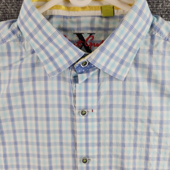 Robert Graham Button Up Shirt Men Blue Check Large Tailored Fit Long Sleeve - Picture 2 of 16